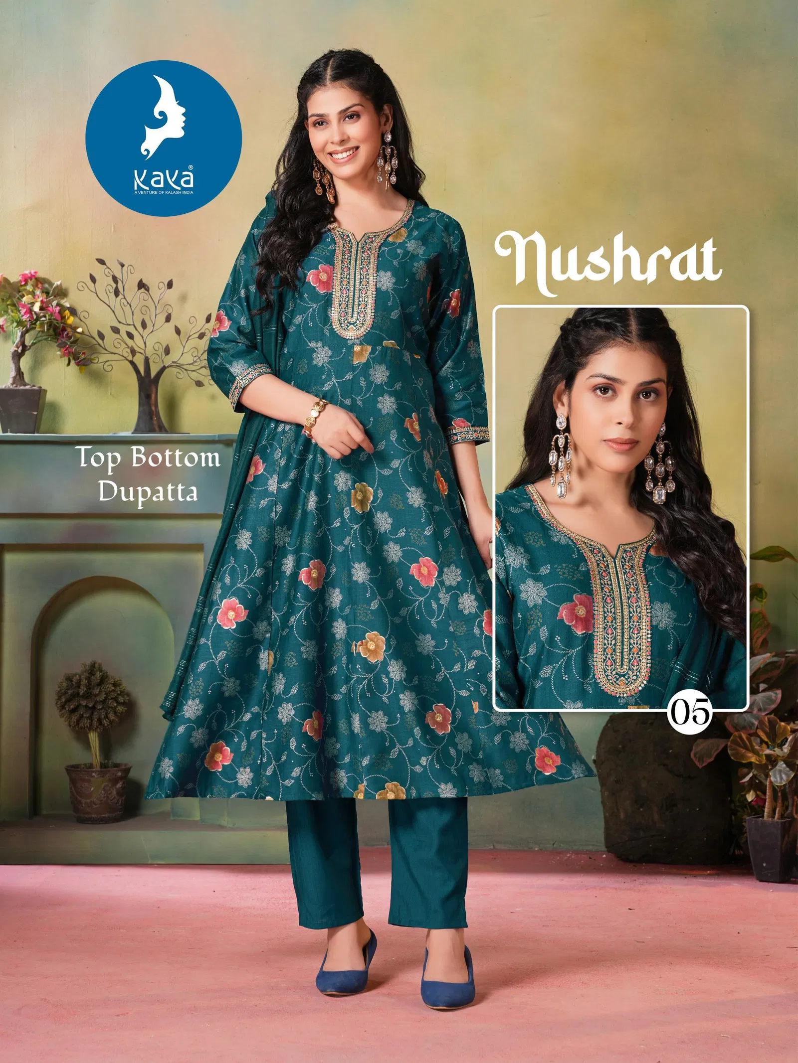 Nushrat By Kaya Veritcal Kurti With Bottom Dupatta Suppliers In India